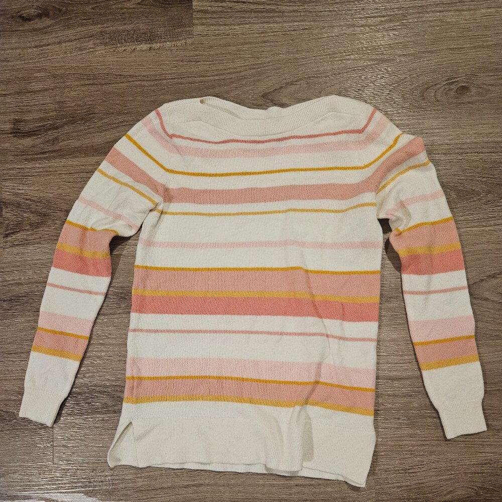 Loft- White with orange and pink stripes sweater
